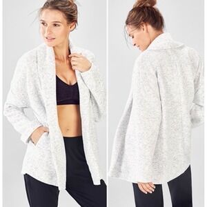 Fabletics Vanessa‎ quilted Collar Cardigan Sweater Light Grey Marled Size Small